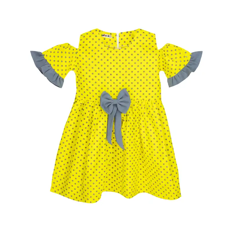 پیراهن دخترانه مدل خال خالی رنگ زرد