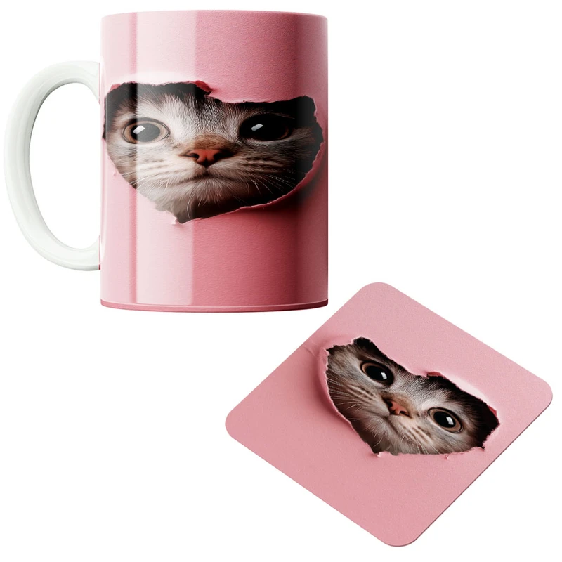 ماگ پاد آفرین مدل گربه کد 538 به همراه زیر لیوانی 