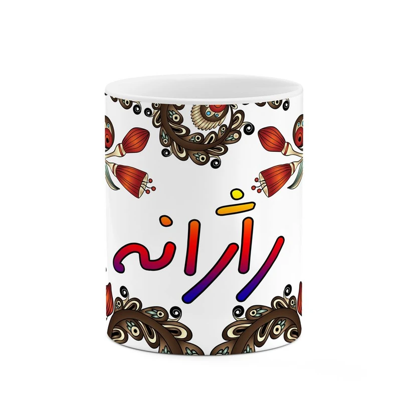 ماگ کاکتی مدل اسم راژانه طرح سنتی گل و بته کد mgh45142