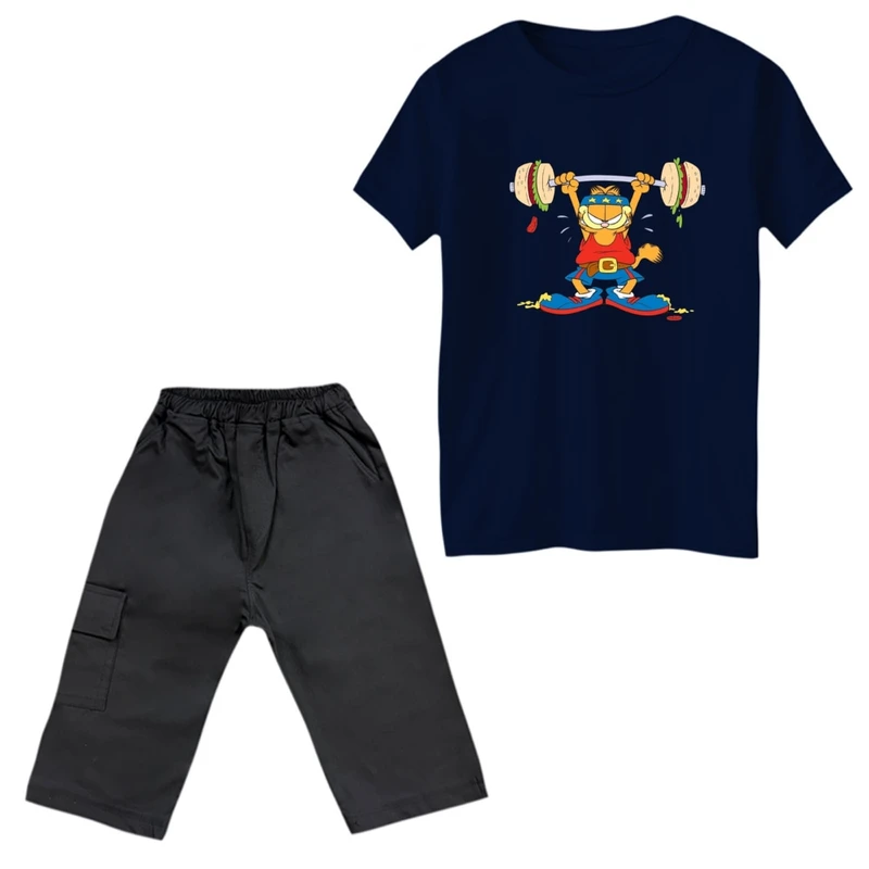 ست تی‌شرت و شلوارک پسرانه مدل گارفیلد و همبرگر