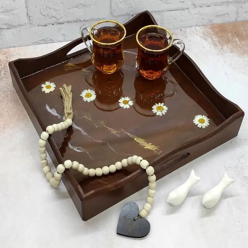 سینی چوبی مدل گل بابونه