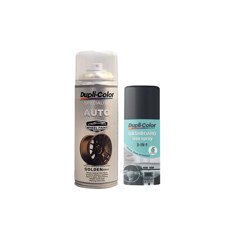 پولیش واکس و اسپری رنگ رینگ طلایی خودرو دوپلی کالر مدل عطری وزن 400 میلی لیتر مجموعه 2 عددی