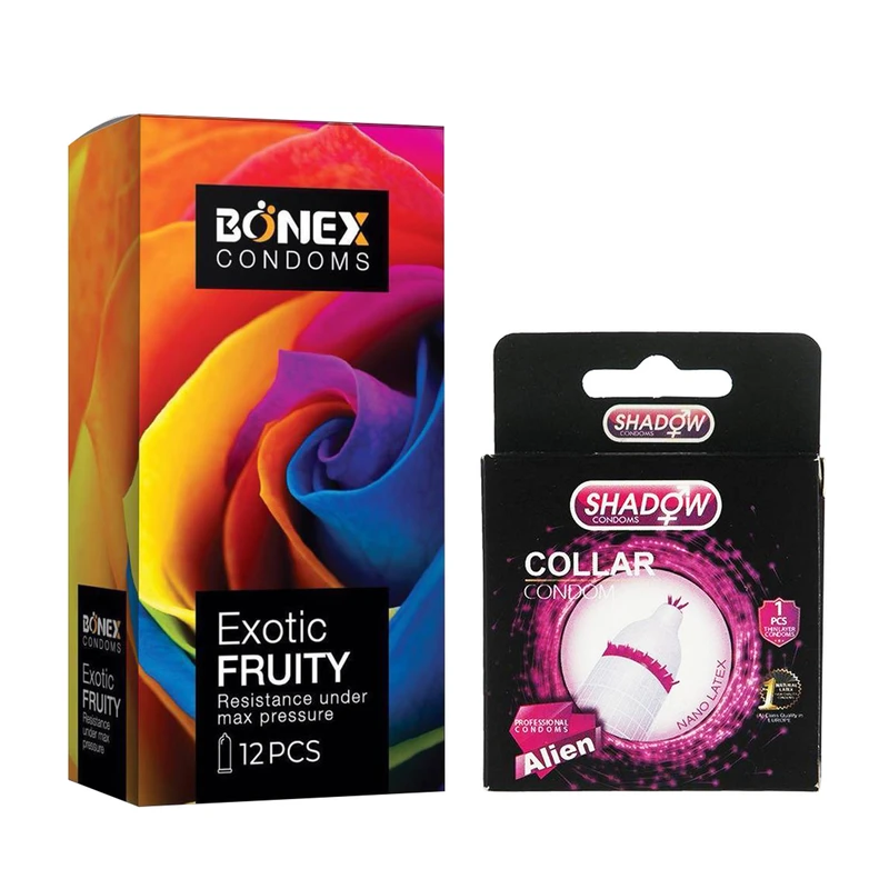 کاندوم بونکس مدل Exotic Fruity بسته 12 عددی به همراه کاندوم شادو مدل Collar
