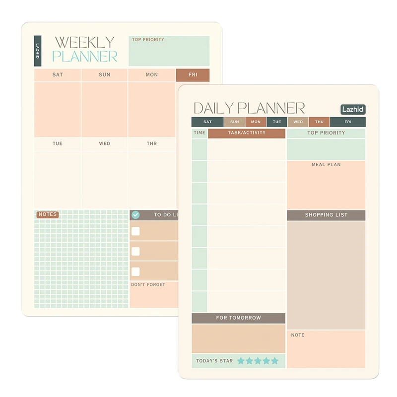 تخته وایت برد لاژید طرح پلنر روزانه و هفتگی مدل آهنربایی سایز 20X30 سانتیمتر مجموعه 2 عددی