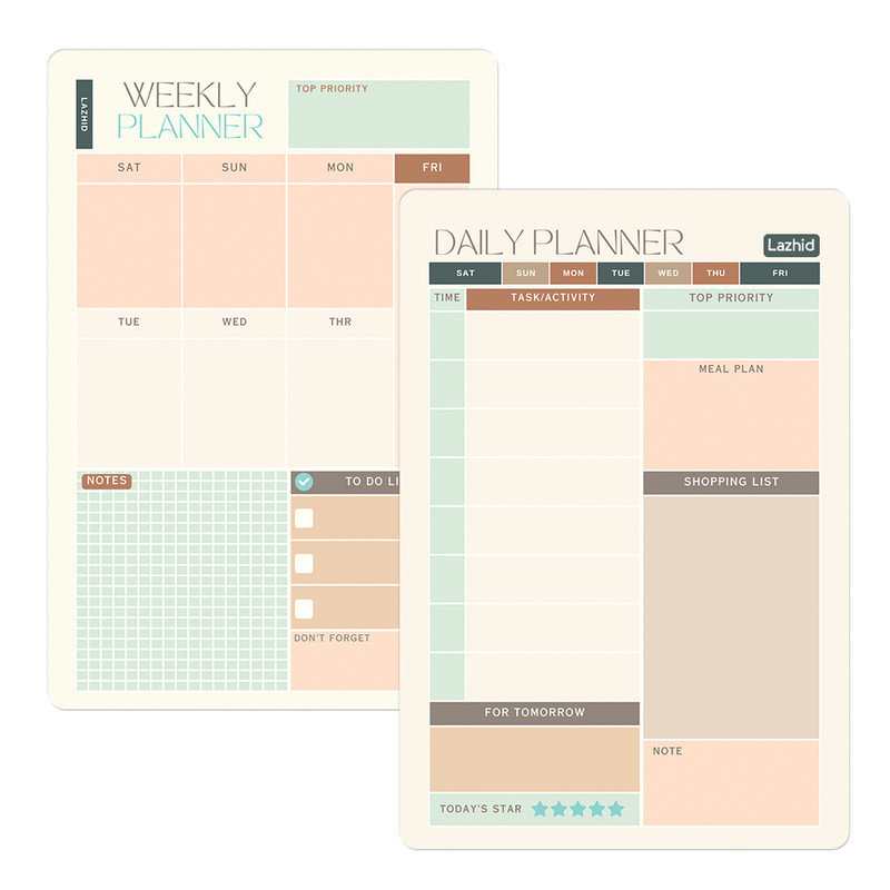 تخته وایت برد لاژید طرح پلنر روزانه و هفتگی مدل آهنربایی سایز 20X30 سانتیمتر مجموعه 2 عددی