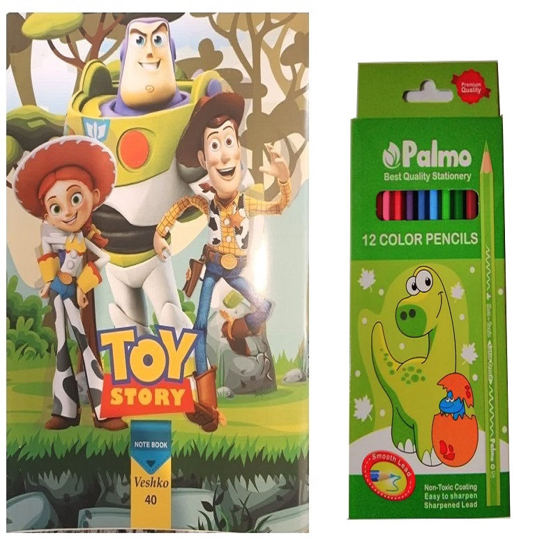 مداد رنگی 12 رنگ پالمو مدل بیکران کد 110 به همراه دفتر نقاشی