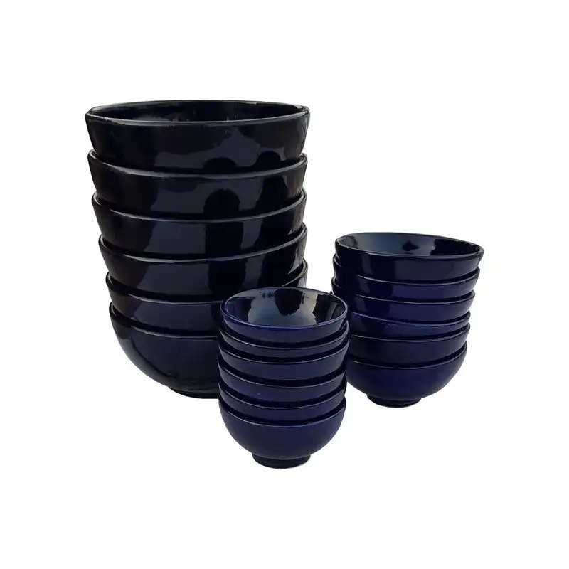 ست  کاسه و پیاله 18 پارچه سفالی مدل الماس