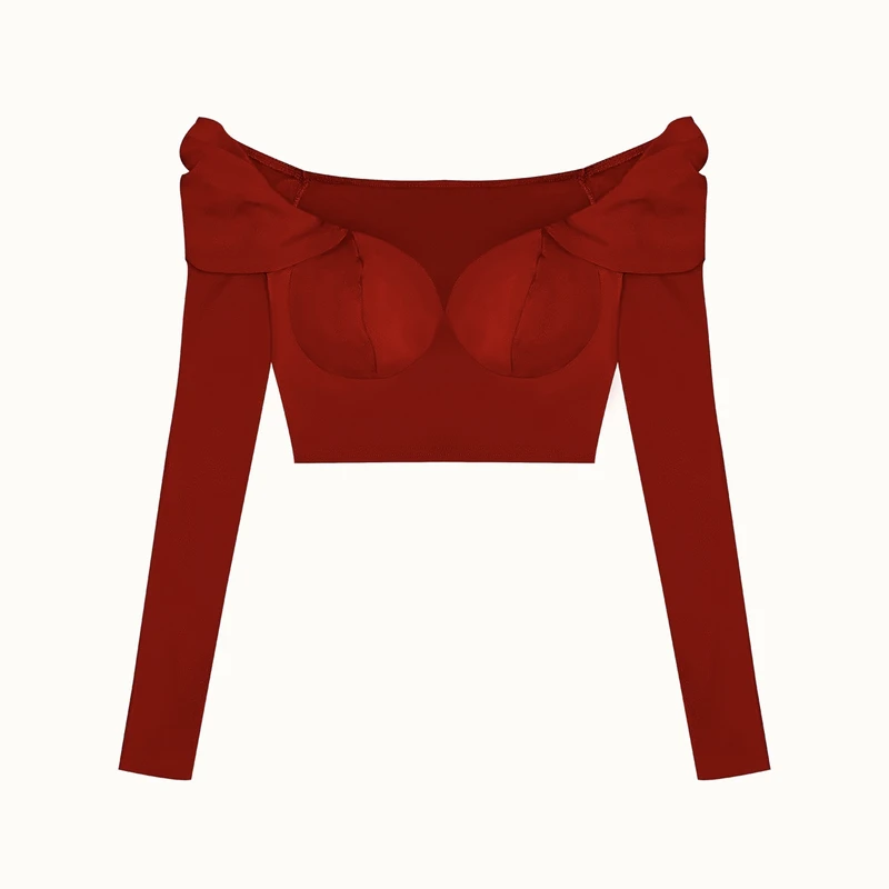 کراپ بلوز آستین بلند یقه قایقی زنانه شین مدل دلبر