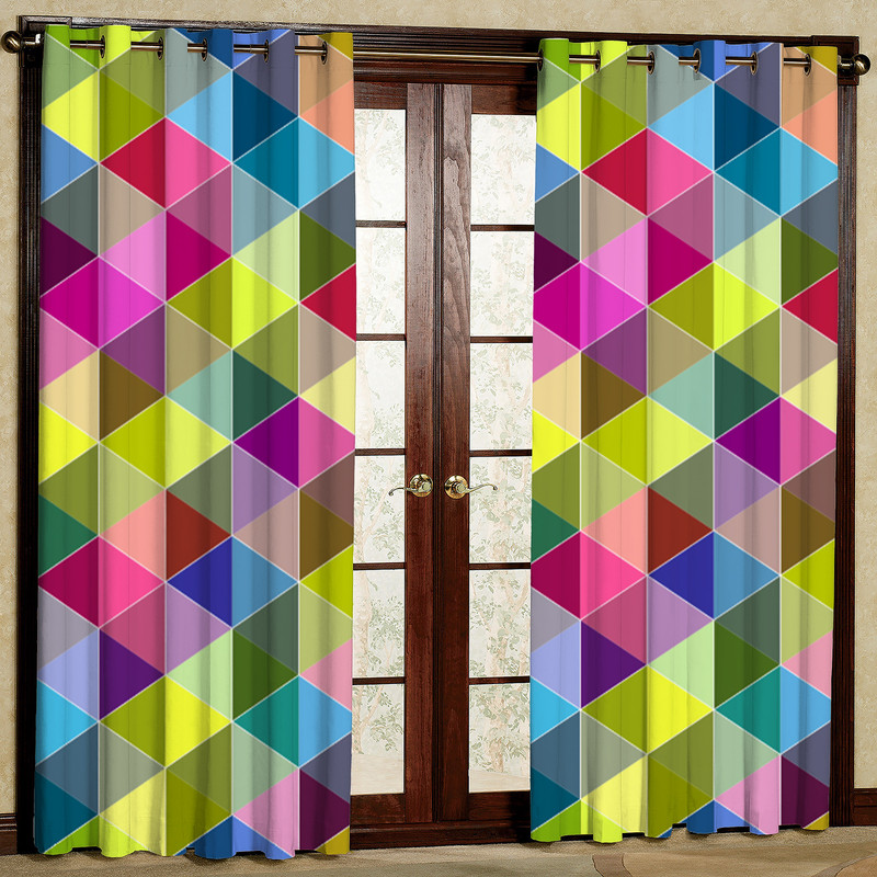 پرده مدل مثلث های رنگی هازان پانچی کد 4350L سایز 140x200 سانتی متر