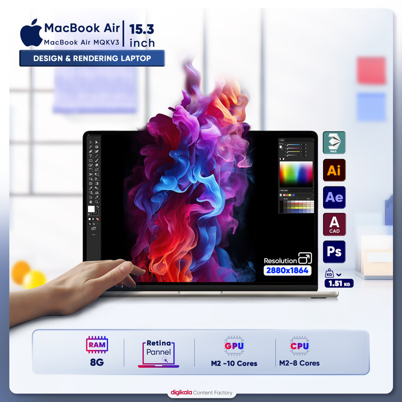 لپ تاپ 15.3 اینچی اپل مدل MacBook Air MQKV3 2023 LLA-M2-8GB RAM-512GB SSD