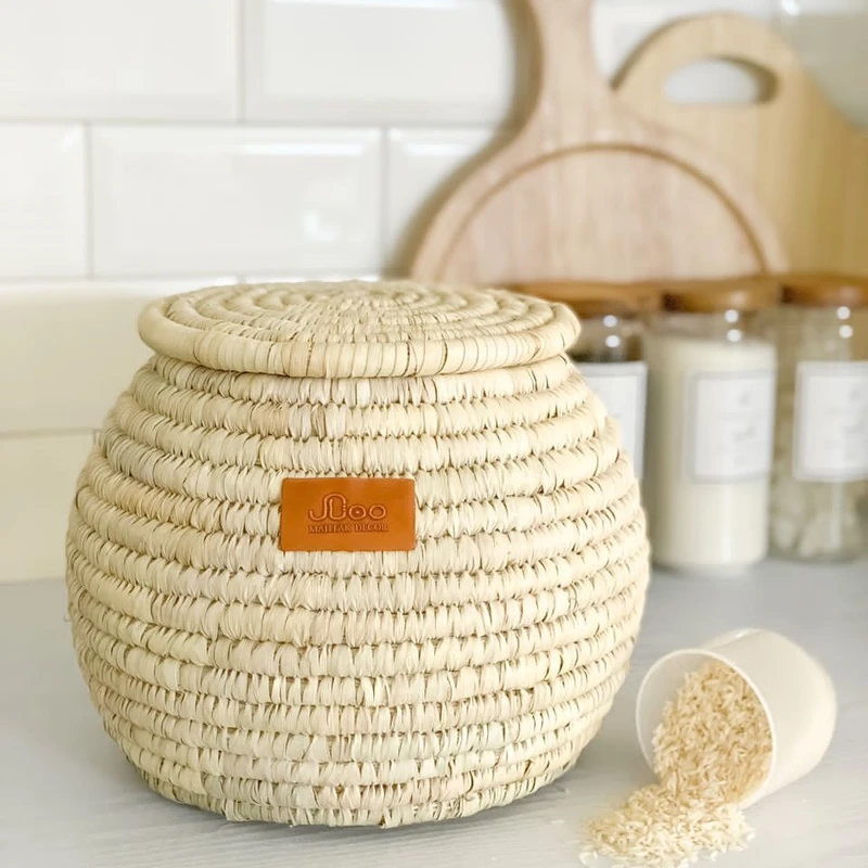 عکس شماره 2 : سطل برنج حصیری مهتاک دکور کد 10