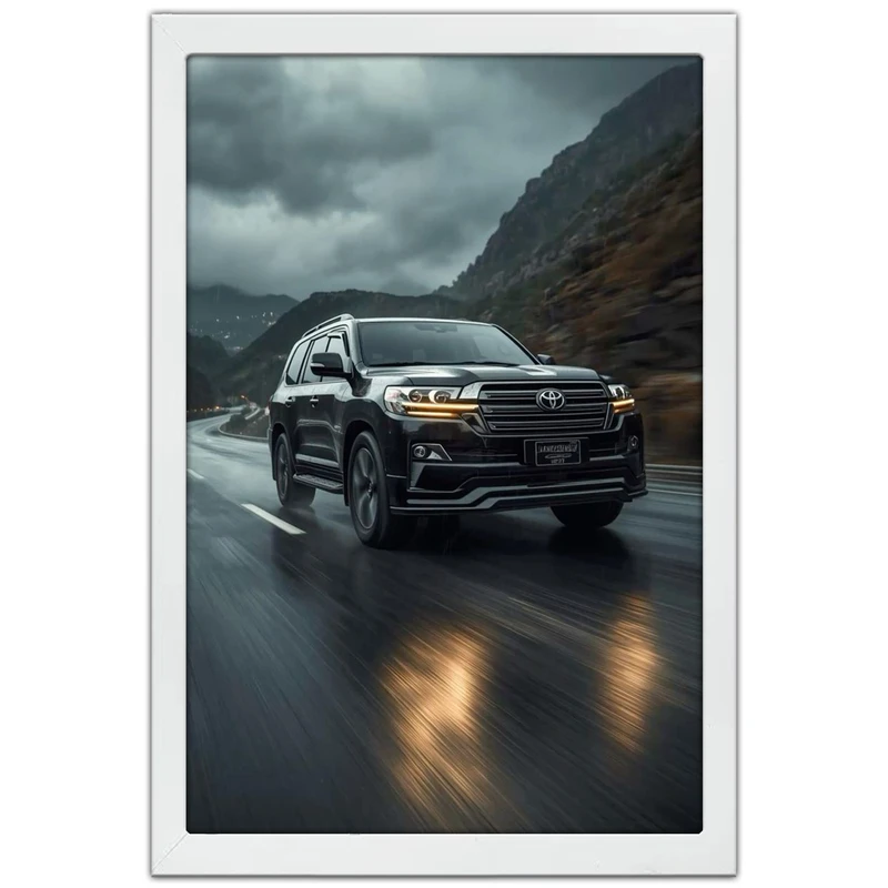 تابلو بکلیت طرح ماشین و خودرو تویوتا لندکروز Toyota LandCruiser مدل W-po1933 فریم سفید