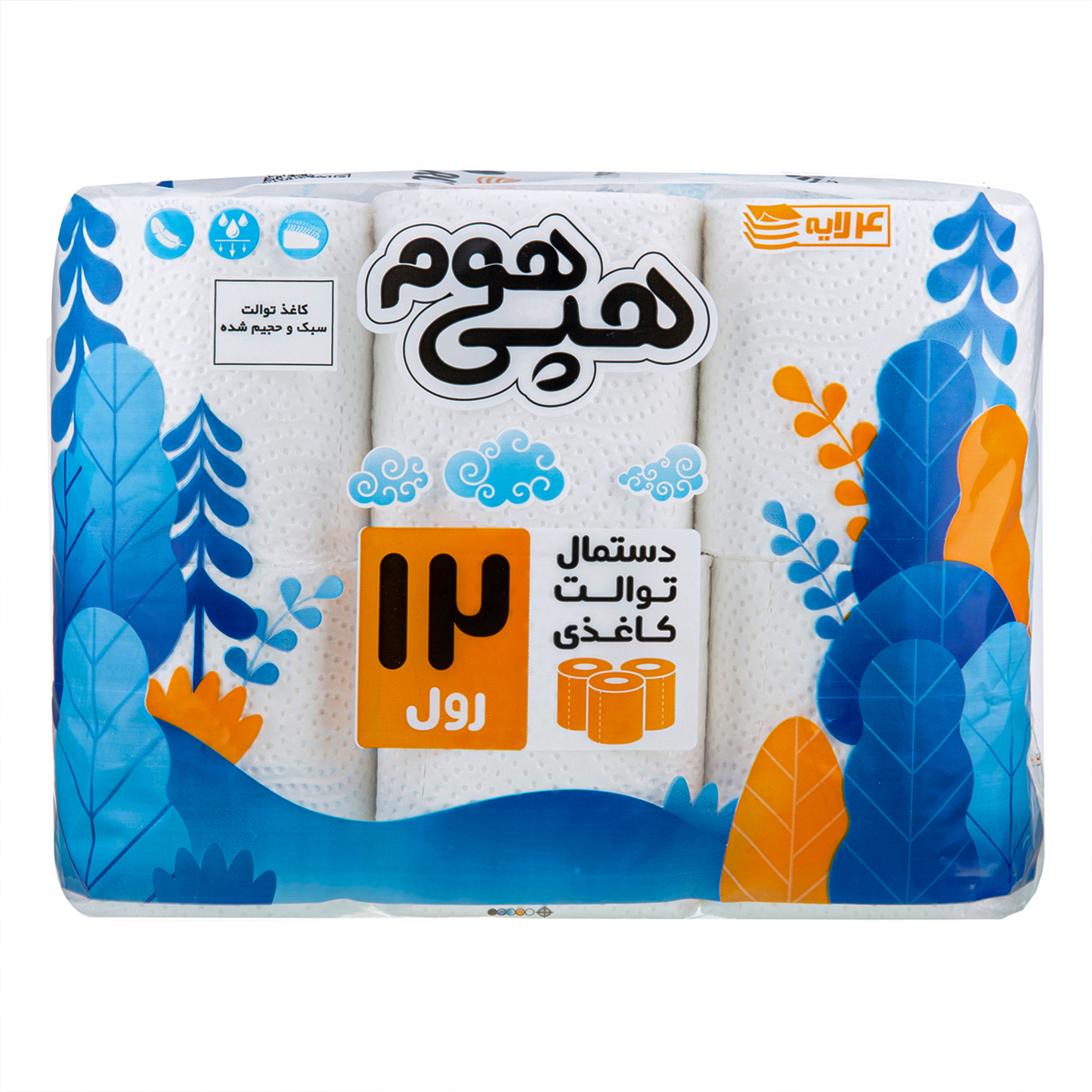 دستمال توالت هپی هوم مدل 4 لایه رولی بسته 12 عددی