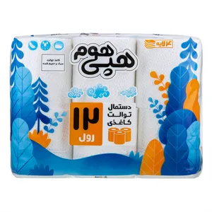 دستمال توالت هپی هوم مدل 4 لایه رولی بسته 12 عددی