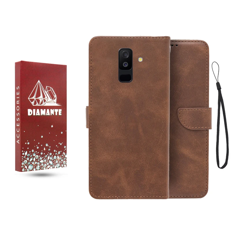 کیف کلاسوری دیامانته مدل جاکارتی بنددار مناسب برای گوشی موبایل سامسونگ Galaxy A6 Plus به همراه بند آویز