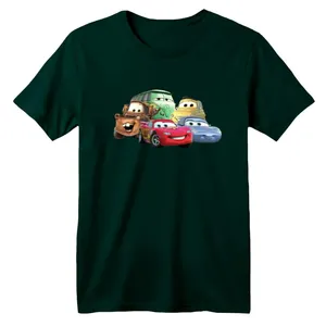 تی شرت آستین کوتاه بچگانه مدل ماشین ها کد ۳ رنگ سبز تیره