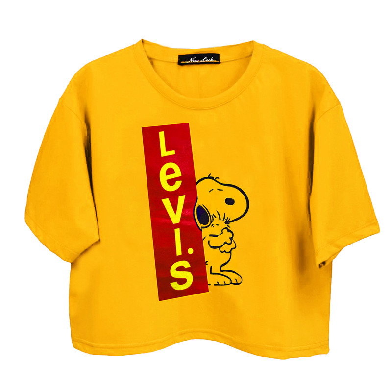 ست کراپ و شلوارک زنانه اسنوپی رنگ خردلی