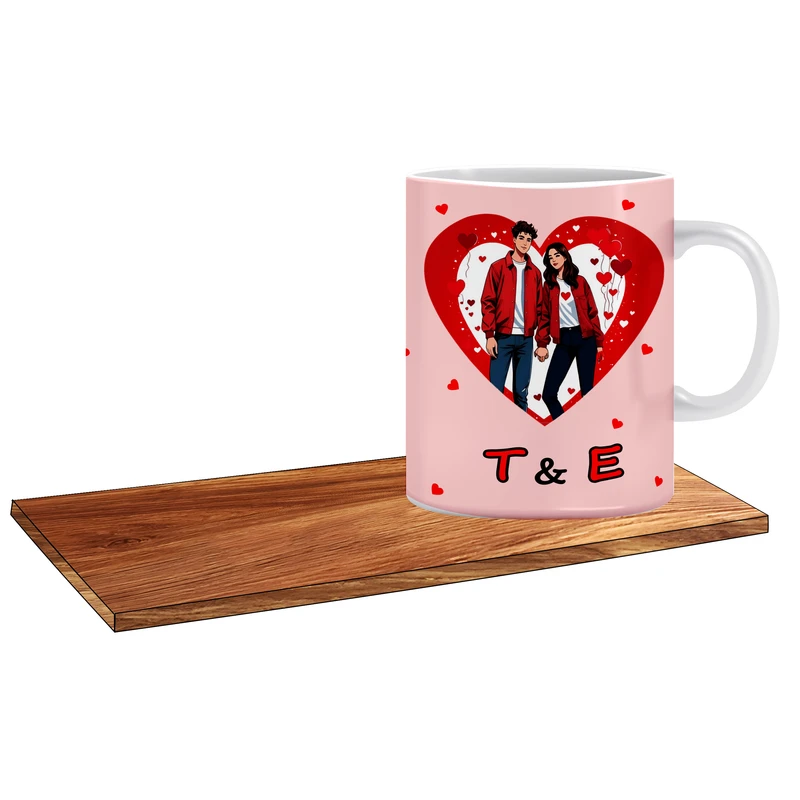 ماگ ال ایکس پی طرح کادوی عاشقانه برای اسم های E و T به همراه زیر لیوانی