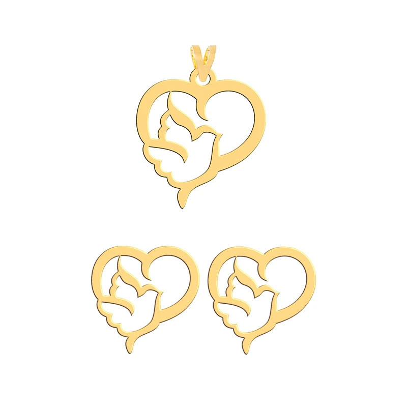 نیم ست طلا کم اجرت 18 عیار زنانه وی وی گلد گالری مدل قلب و پرنده کد S4