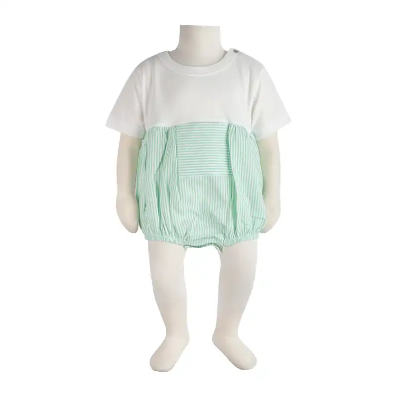 بادی آستین کوتاه نوزادی آدمک مدل راه راه نساجی کد 170030 رنگ سبز