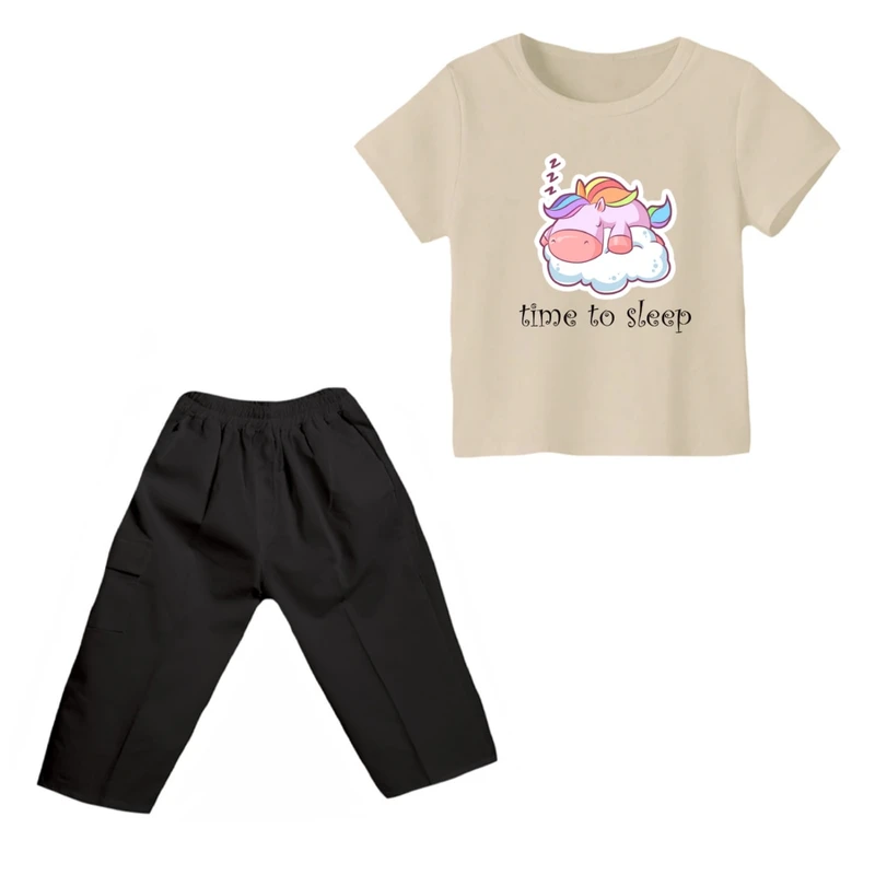 ست تی شرت و شلوارک دخترانه مدل یونیکورن کد 3