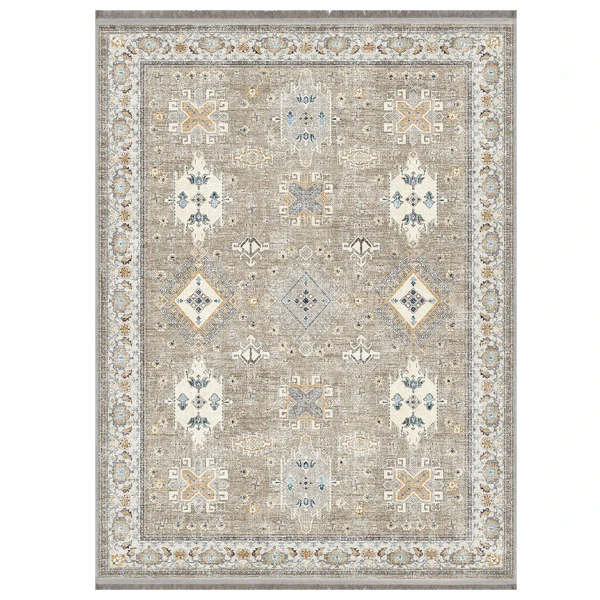 فرش ماشینی 200 شانه مدما زمینه قهوه‌ای حاشیه نقره ای  مدل البرز