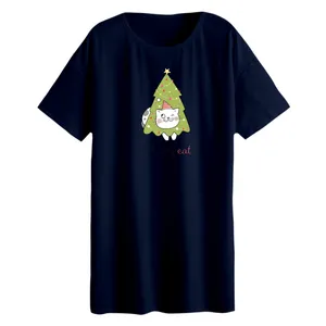 تی شرت لانگ زنانه مدل گربه کریسمس کد 3