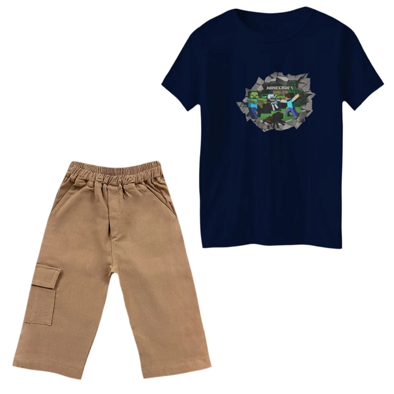ست تی‌شرت و شلوارک پسرانه مدل ماینکرفت کد 4