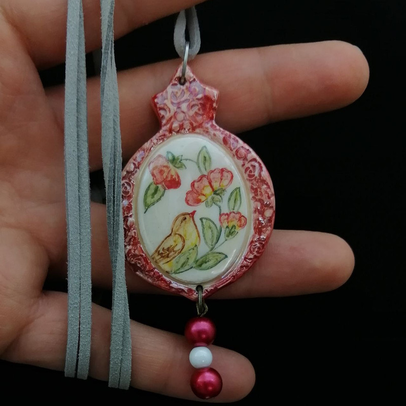 گردنبند دخترانه مدل انار طرح گل و مرغ لاستردار کد 9087975
