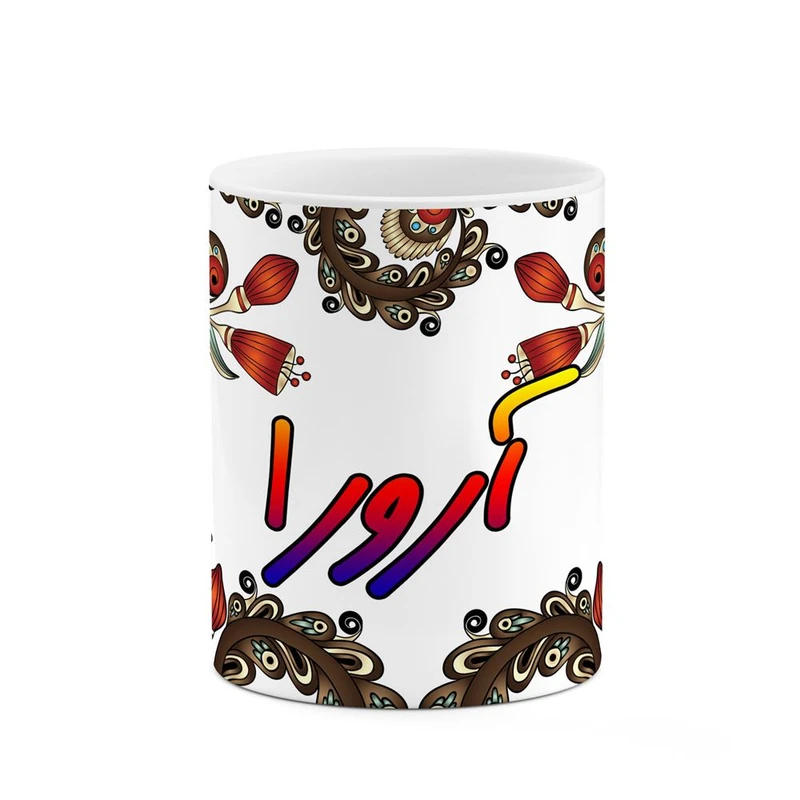ماگ کاکتی مدل اسم آرورا طرح سنتی گل و بته کد mgh43519