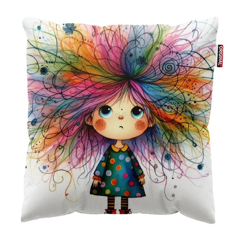 کوسن پاد آفرین مدل دخترک موفرفری کیوت کد 546 سایز 30*30 سانتی متر