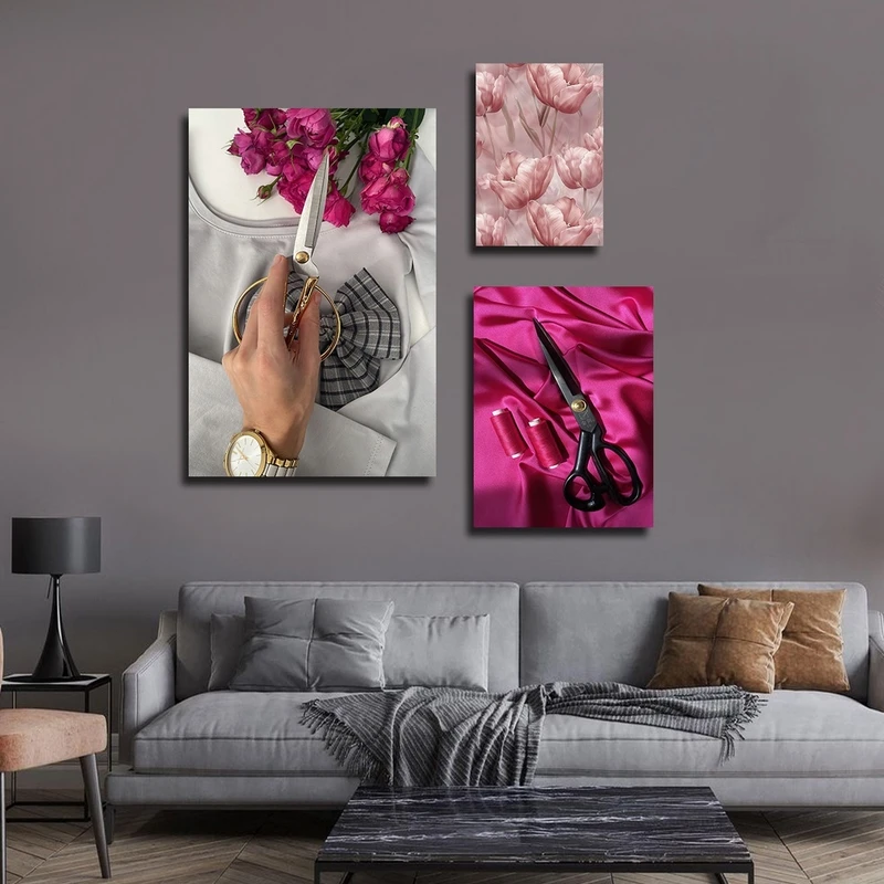 تابلو شاسی بکلیت طرح کارگاه خیاطی و قیچی مدل SH-2779 مجموعه 3 عددی