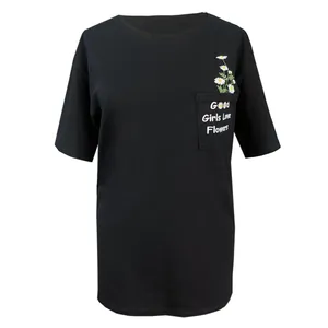 تی شرت اورسایز زنانه مدل girls love flowers کد 1678 رنگ مشکی