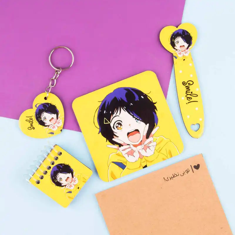 بسته لوازم تحریر طرح انیمه مدل Smile مجموعه 4 عددی