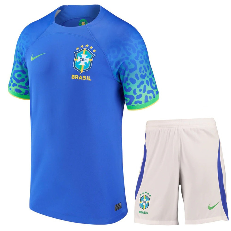 ست تی شرت آستین کوتاه و شلوارک ورزشی مردانه مدل کیت دوم هواداری برزیل 2023