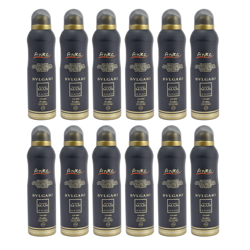 اسپری خوشبو کننده بدن مردانه آنیکا مدل Bvlgari in black حجم 200 میلی لیتر مجموعه 12 عددی