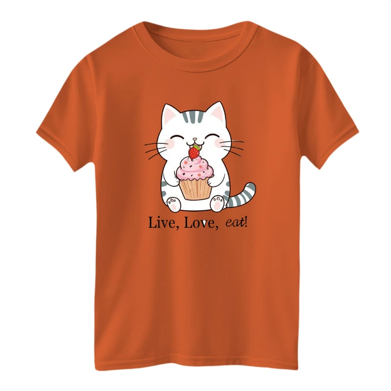 تی شرت آستین کوتاه بچگانه مدل گربه و کاپ کیک