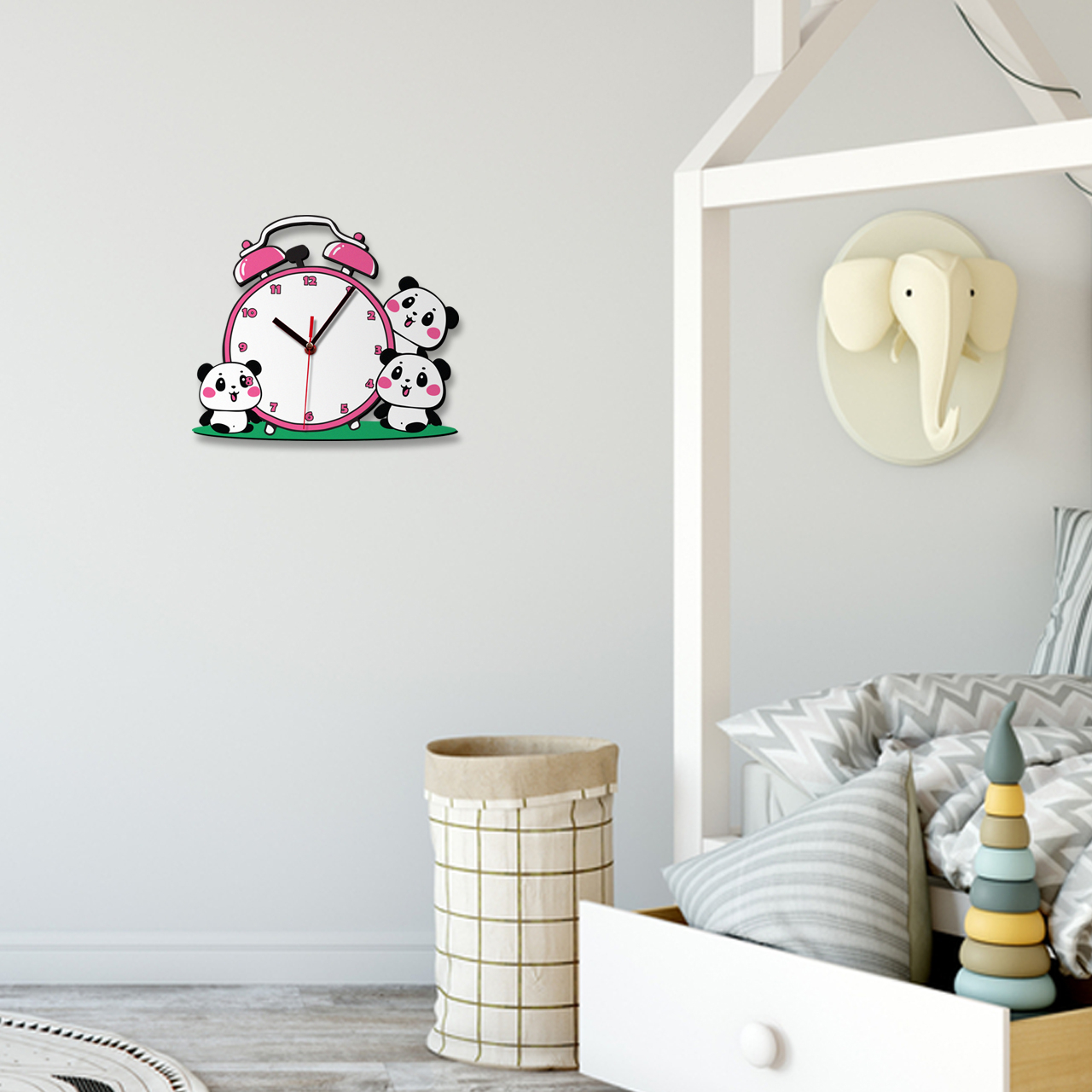 ساعت دیواری کودک باروچین مدل پانداهای بازیگوش کد c-119