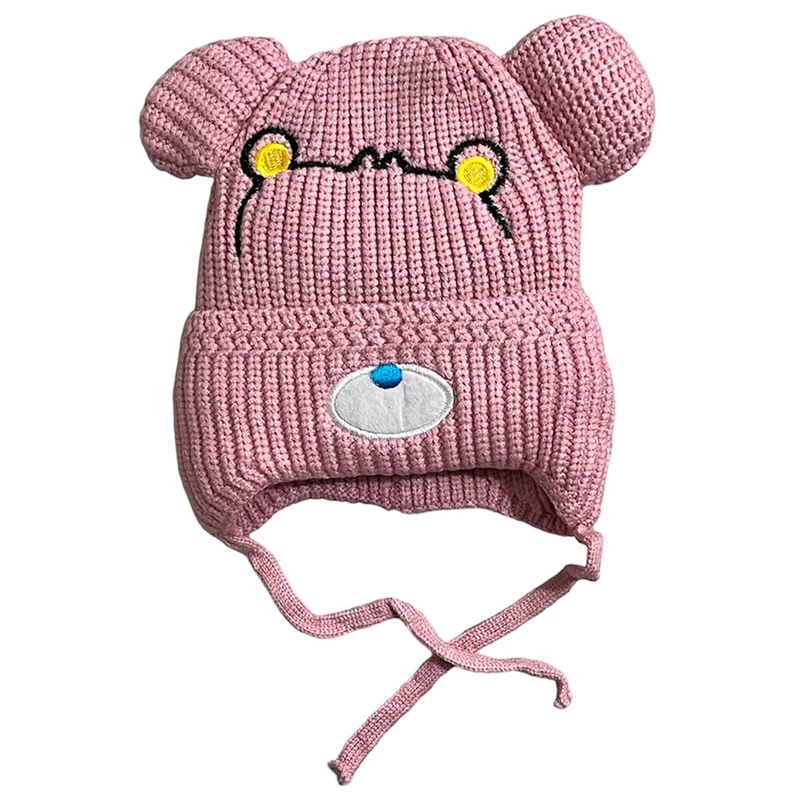 کلاه بافتنی بچگانه مدل تدی بنددار فانتزی کد P IN LI T