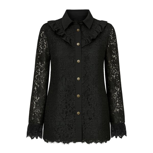 شومیز آستین بلند یقه برگردان زنانه مدل گیپور مجلسی 28783832