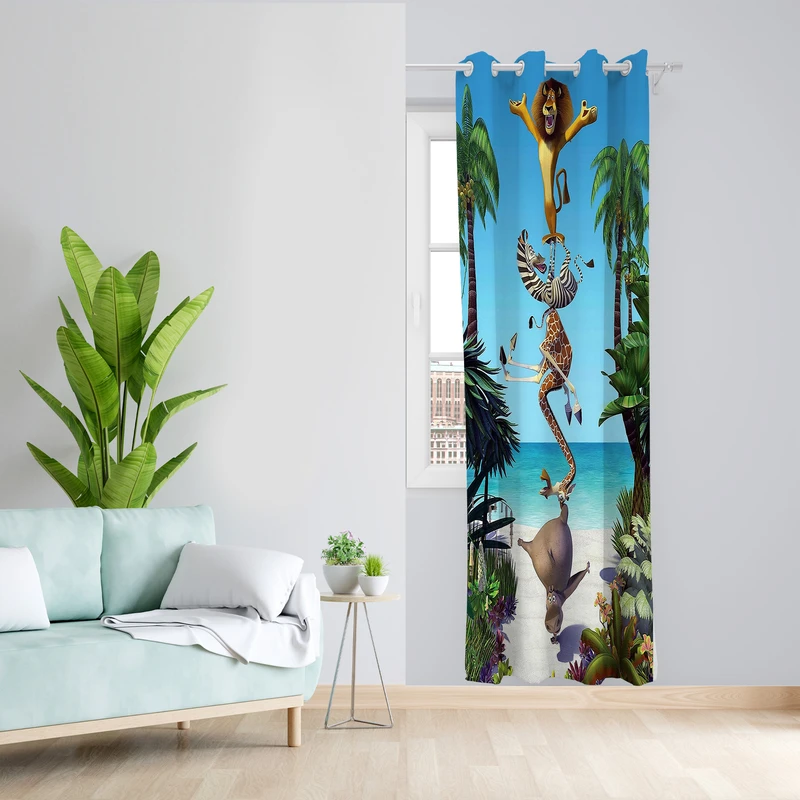 پرده طرح ماداگاسکار مدل مخمل پانچی کد L 1190L Z سایز 140x200 سانتی متر