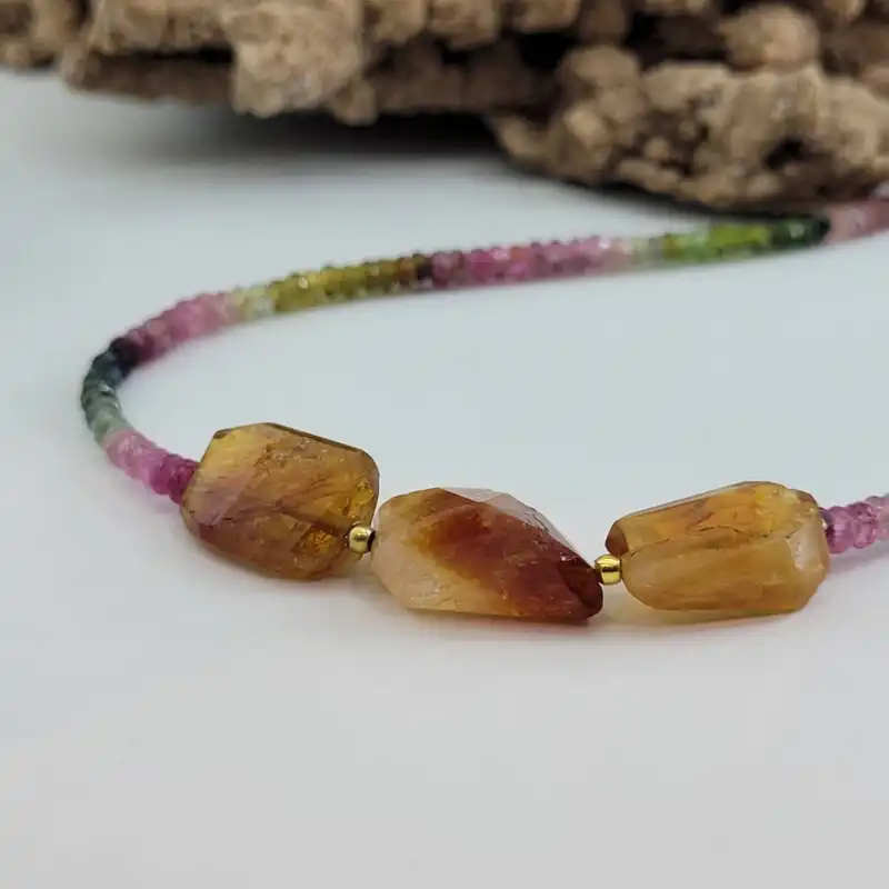 گردنبند زنانه مدل سنگ تورمالین جواهری و سیترین کد 400