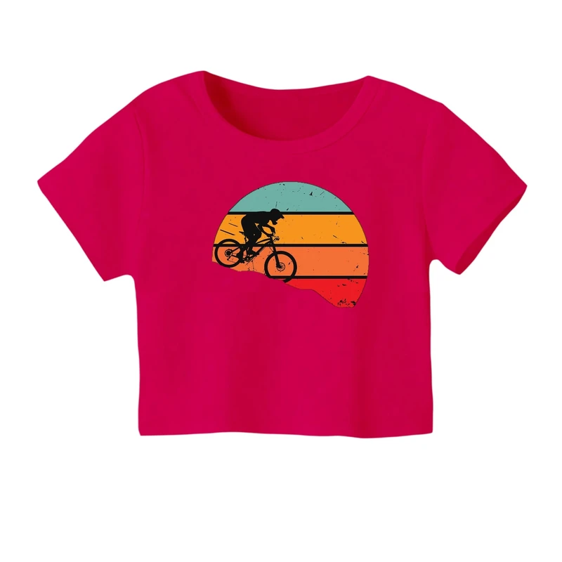 کراپ‌ تی‌شرت آستین کوتاه زنانه مدل دوچرخه کد ۳