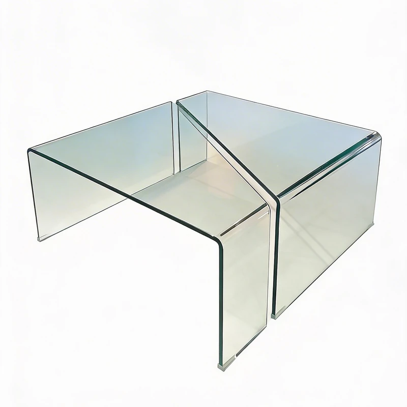 میز جلومبلی مربع مدل شیشه‌ای خم FR43 مجموعه 2 عددی