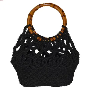 کیف دوشی دست دوز زنانه مدل دسته چوبی مکرومه بافی کد 09