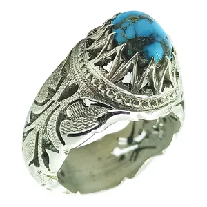 انگشتر نقره مردانه سلین کالا مدل فیروزه نیشابور مدل ce-As211