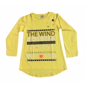 تی شرت آستین بلند دخترانه مدل پشت بلند رنگ زرد