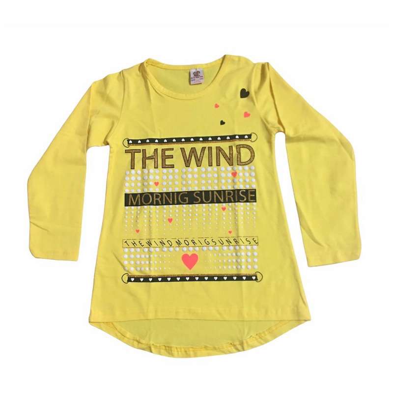 تی شرت آستین بلند دخترانه مدل پشت بلند رنگ زرد