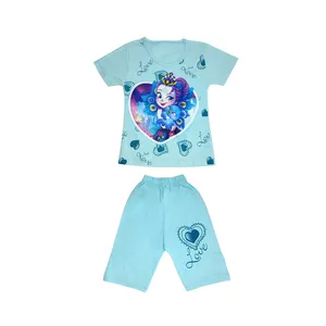 ست تی شرت آستین کوتاه و شلوارک دخترانه مدل چراغدار کد 1