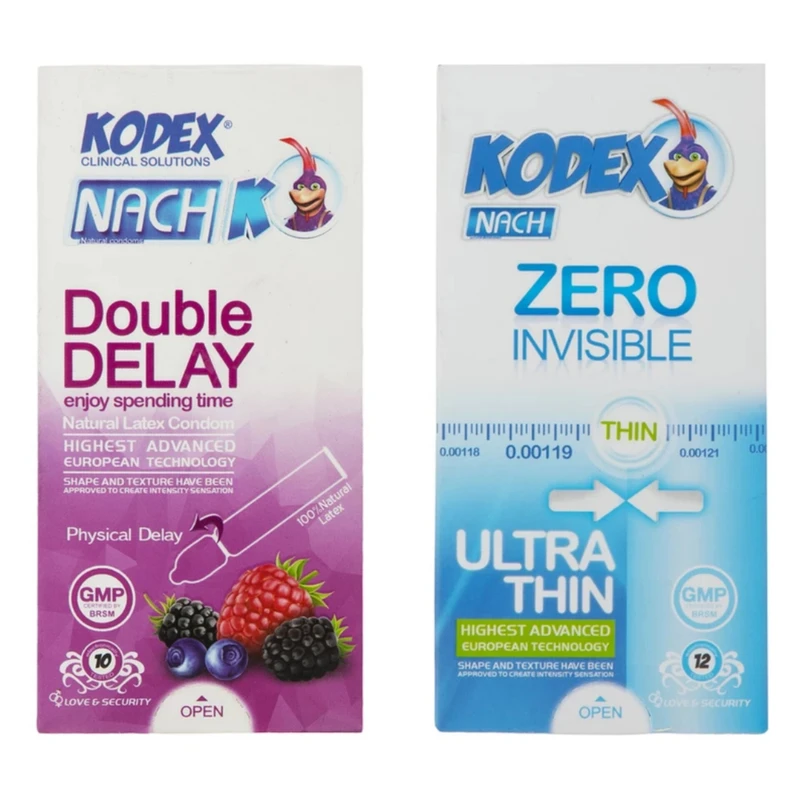 کاندوم تاخیری ناچ کدکس مدل دبل دیلی بسته 10 عددی به همراه کاندوم کلاسیک ناچ کدکس مدل ZERO INVISIBLE بسته 12 عددی
